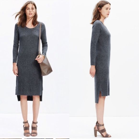 Madewell Dresses & Skirts - Madewell Side Slit Grey Ribbed Midi Sweater Dress